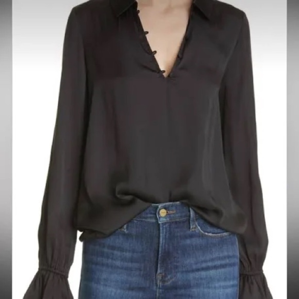 Paige Resa Satin Bell Sleeve Blouse Size Small